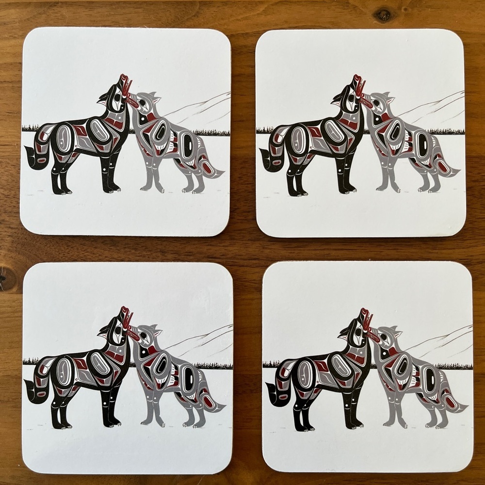 COASTERS Set of 4 Wolves United Richard Shorty Northern Tuchone Indigenous Art